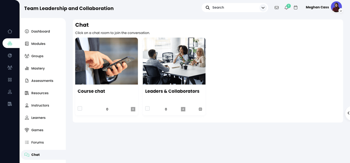 Course, Chat with two chat room tiles displayed