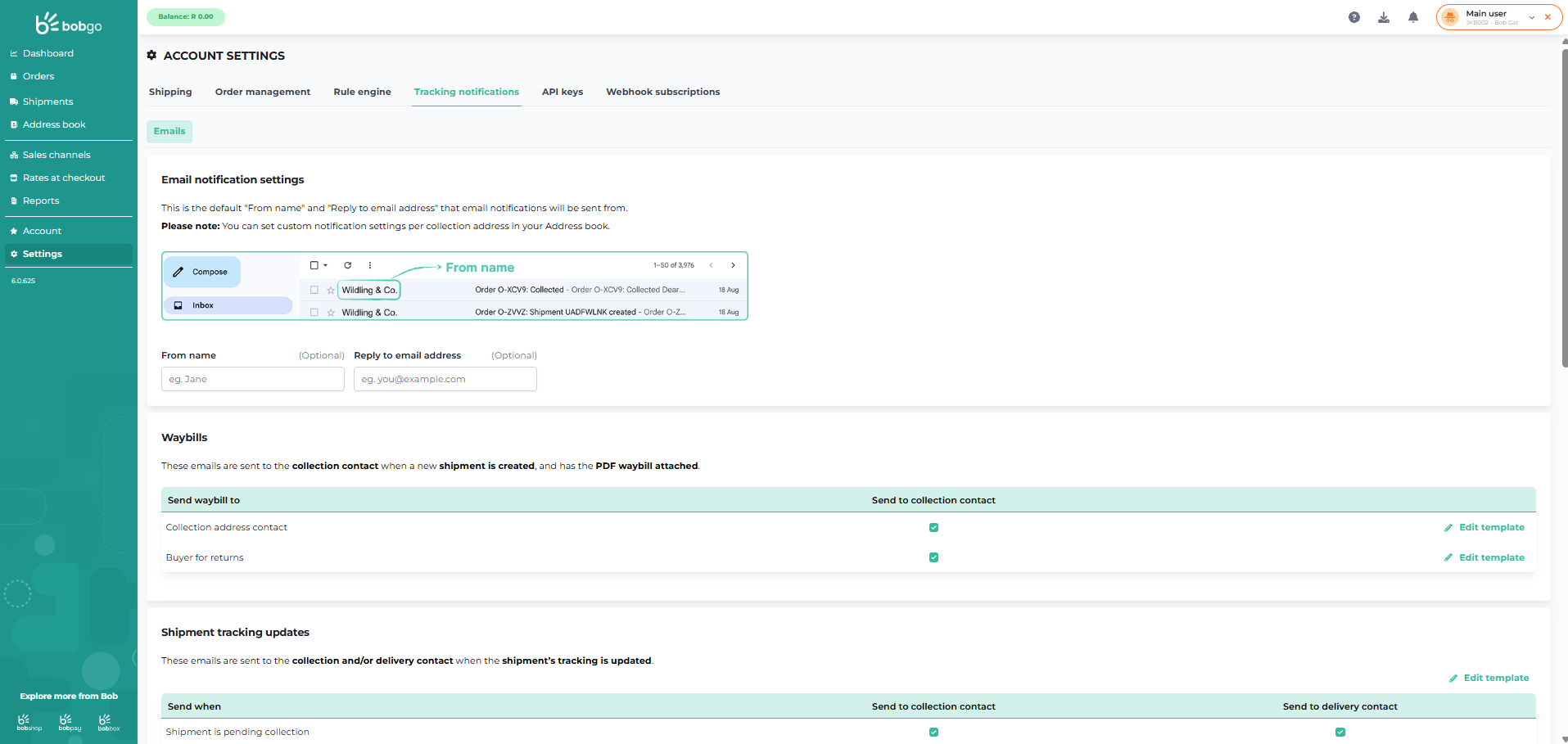 Set up email notifications in Bob Go