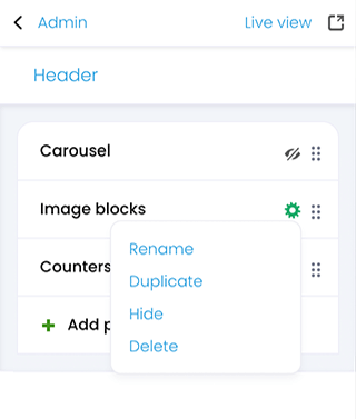 Portal visual editor, with the configure menu active for a portal panel item