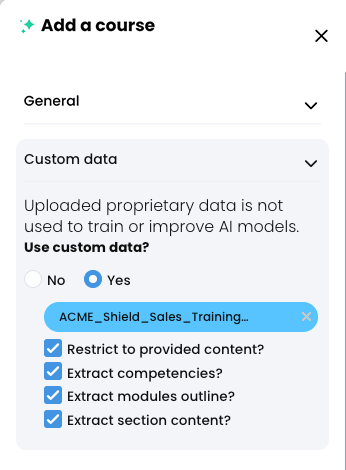 CYPHER Agent menu, Custom data tab with a file uploaded