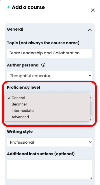 CYPHER Agent menu, General tab with the Proficiency level drop-down menu active and highlighted