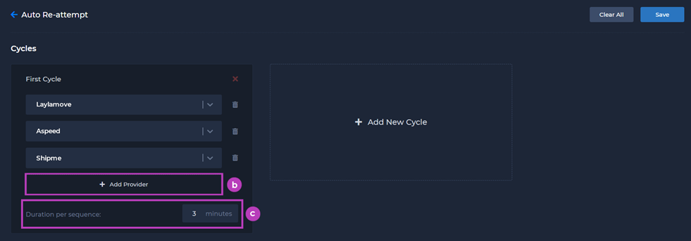 auto re-attempt - add provider, add duration per sequence