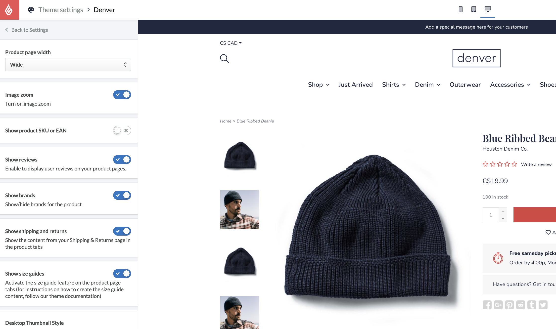 Product Page Settings