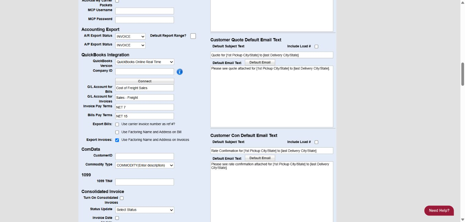0Demo mobile dispatch settings with sample data redacted