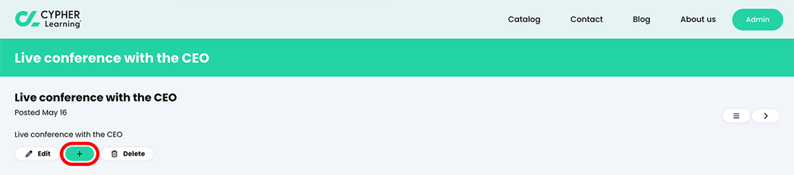 Visitor portal, individual news listing with the Add icon highlighted