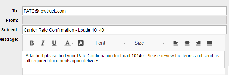 Load Manager email window with multiple recipients in the To field