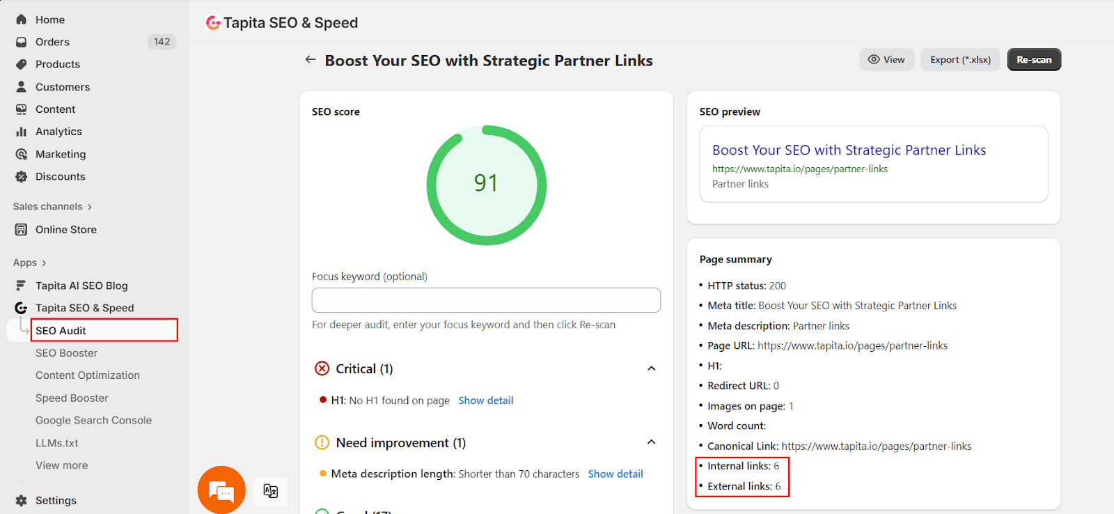 Tapita SEO & Speed - Internal Link, External Link - SEO Audit