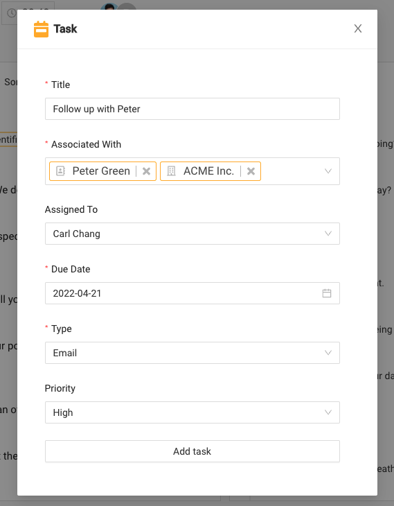 Task information on creation