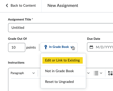 edit or link to existing option