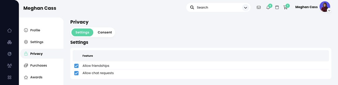User profile, Privacy page