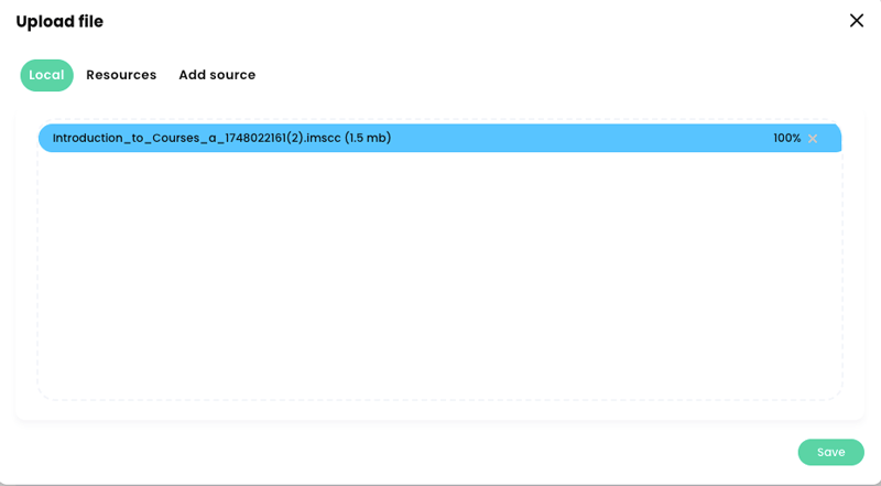 Upload file pop-up with CCF file uploaded