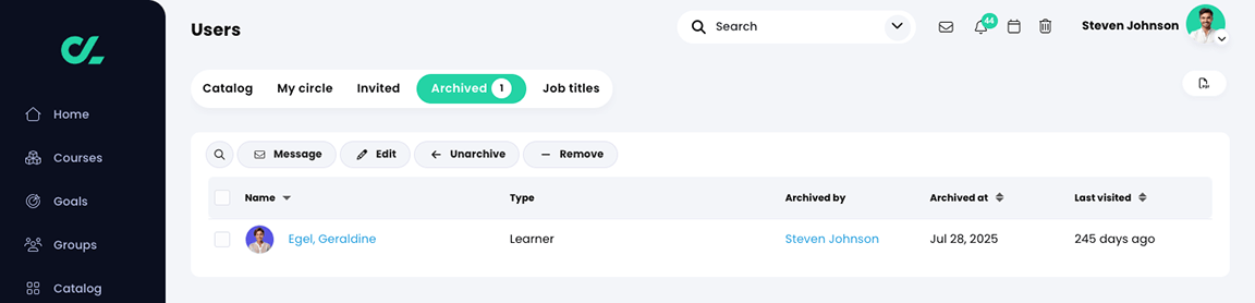 Users, Archived tab 