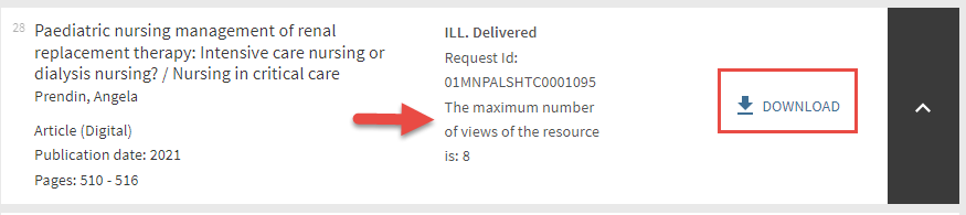 Patron view of filled request with download option
