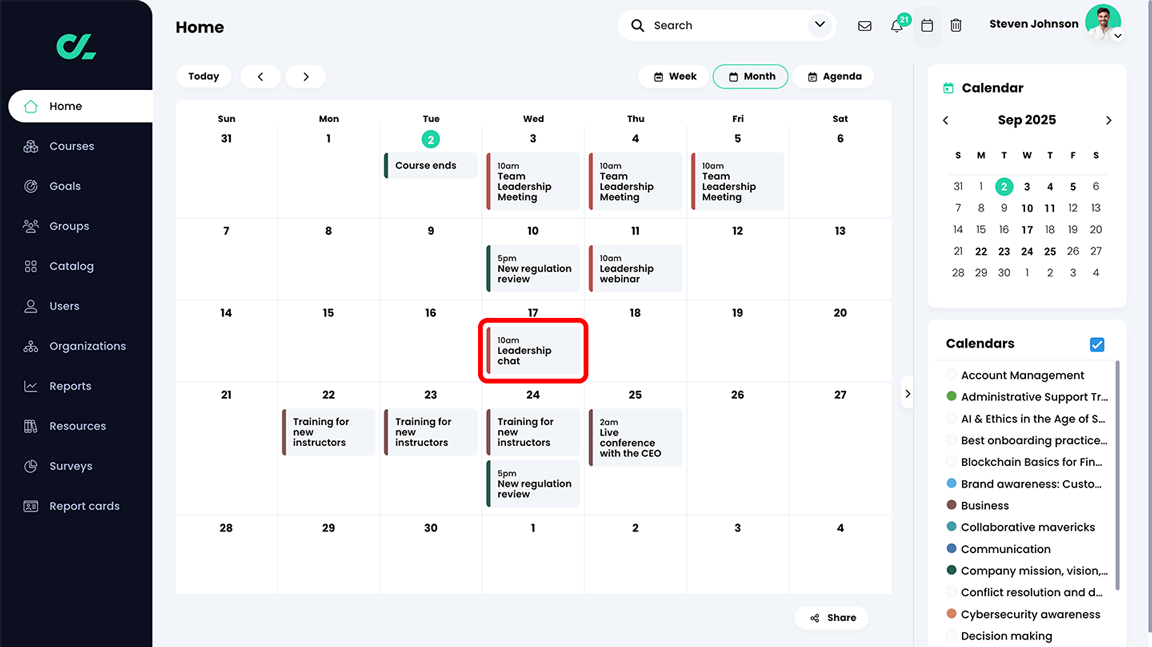 Portal calendar with the Zoom meeting highlighted