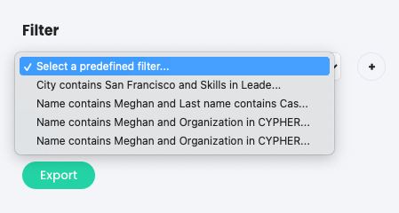 Predefined filters drop-down