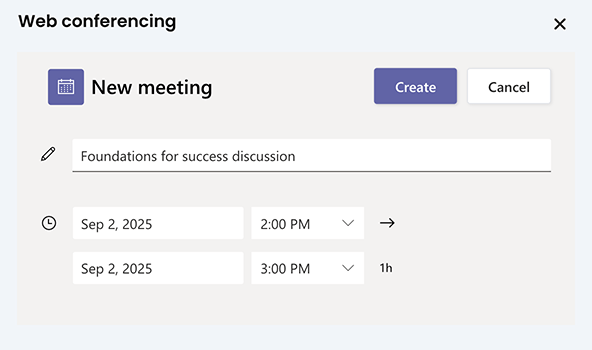 Microsoft Teams Web conferencing New meeting pop-up