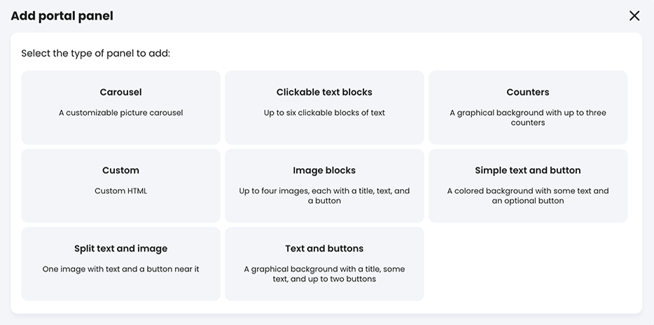 Add portal panel pop-up