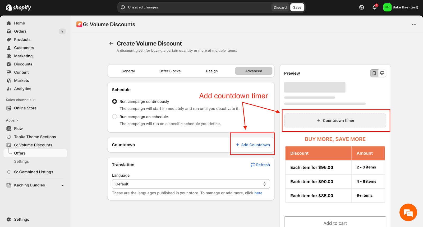 Add the countdown timer