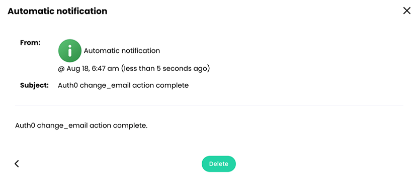 Automatic notification of a completed Auth0 change_email action 