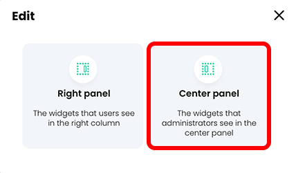 The Edit pop-up with the Center panel button highlighted