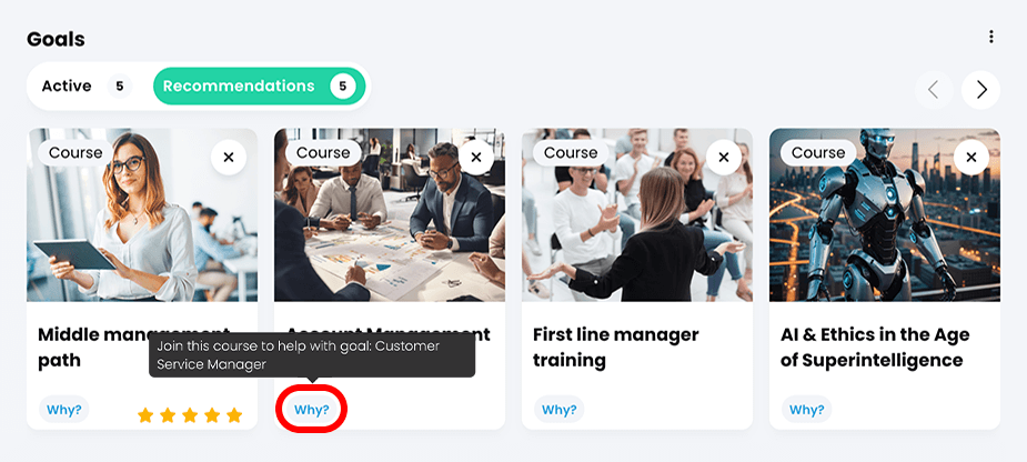 The Goals widget with the Why button highlighted and hover text displayed