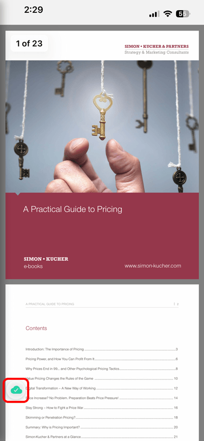 CYPHER Learning app, PDF with the green cache cloud icon highlighted, indicating the page has been cached