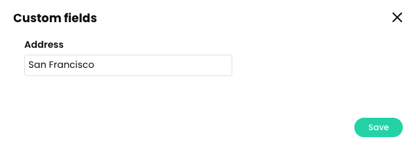 The Custom fields pop-up with an example of a value entered in the custom fields text box