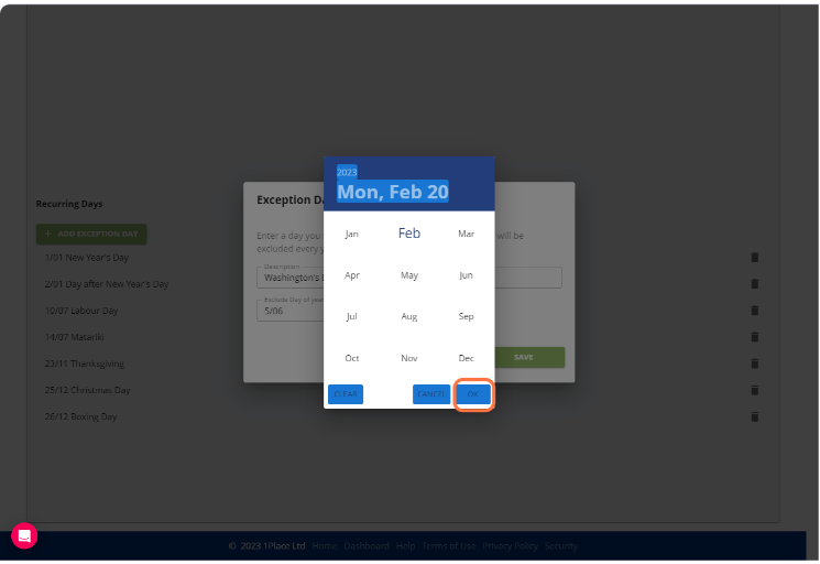 Checklist Exception Calendar