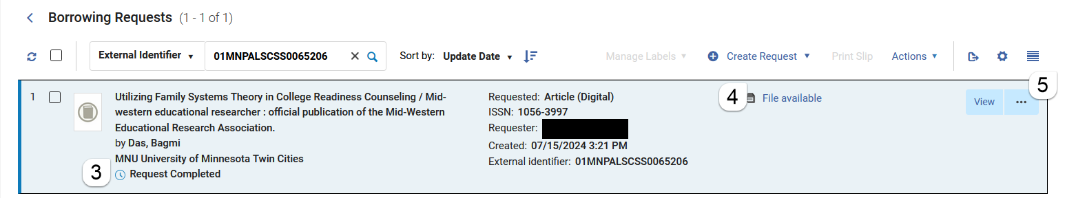 Completed article request with file available