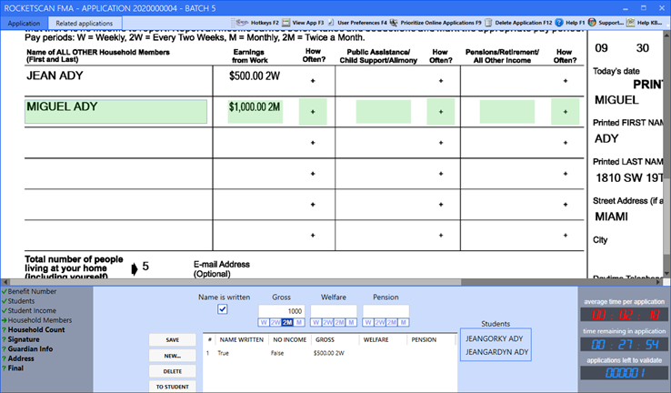 RocketSCAN Validation module showing the Household Members task