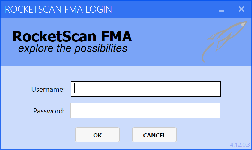 Login screen for RocketSCAN v4.12.0.3