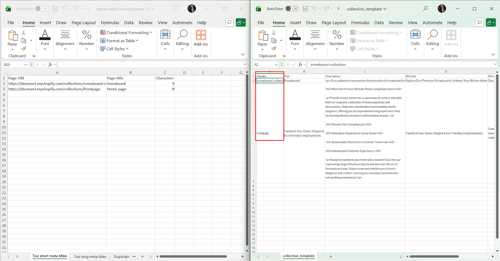 Fill in each columns