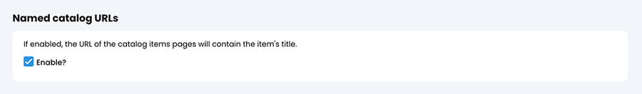 Admin, Portal, SEO tab, Named catalog URLs section