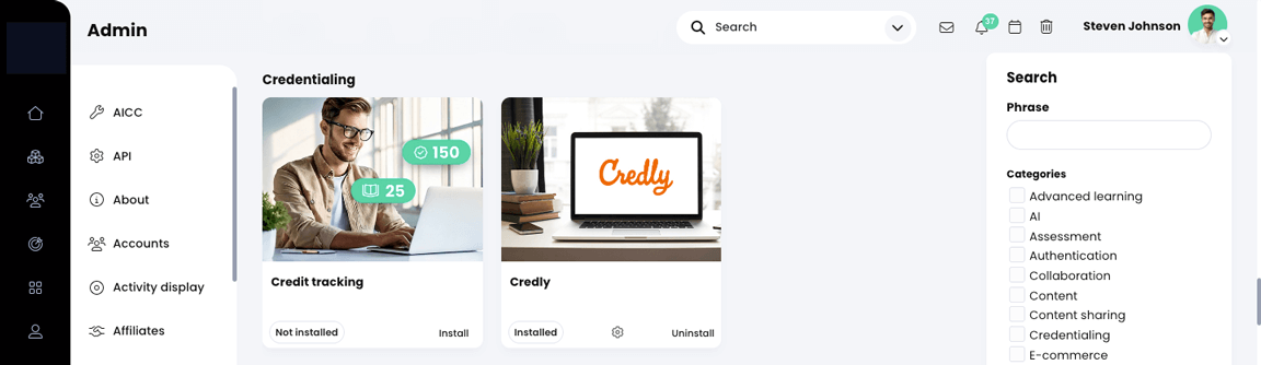 App center, Credit tracking app in the Credentialing section