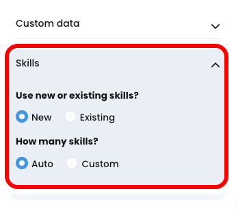 CYPHER Agent menu, Skills section active and highlighted with New and Auto selected