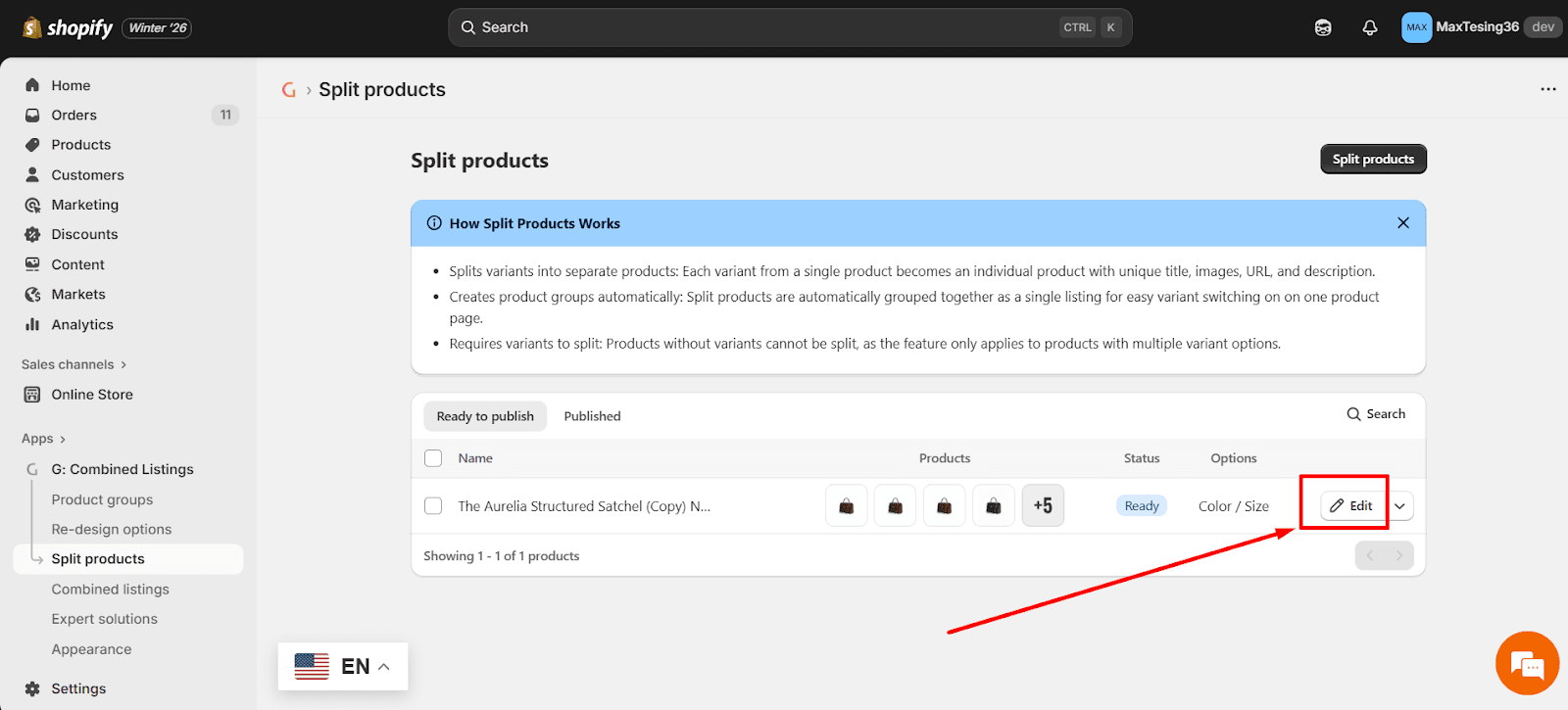 Select Edit to review the group before publishing.
