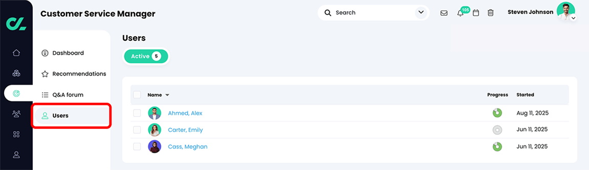 Skill goal, Users tab with the Users button on the navigation menu highlighted
