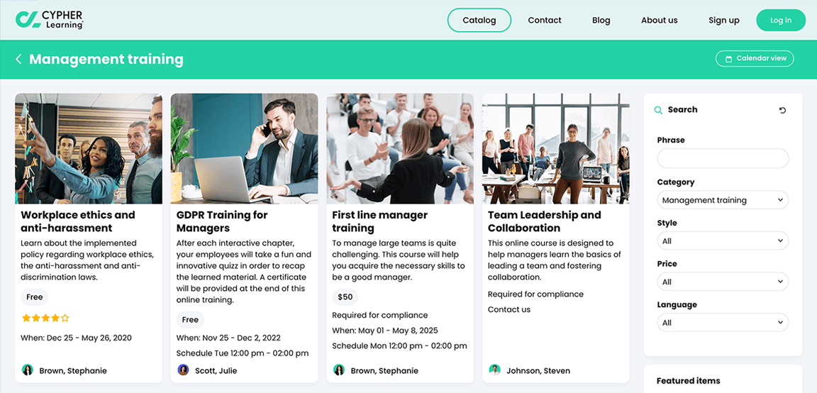 Visitor view, Catalog, courses within a category