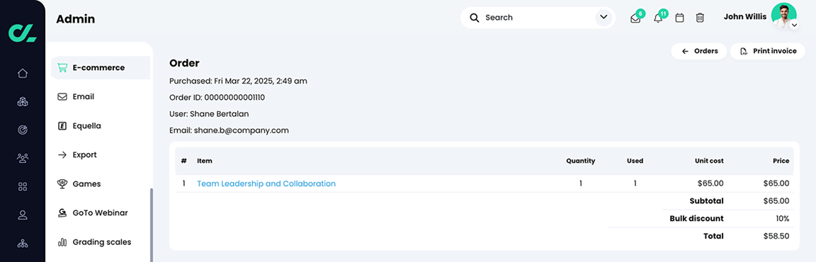 Admin, E-commerce, Individual referral details