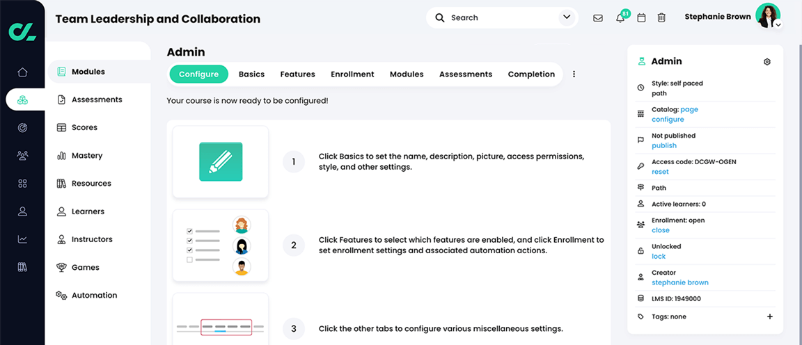 Path, Admin, Configure page