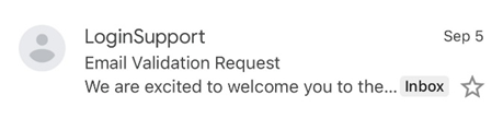 A login support message indicating a September 5th email validation request.

AI-generated content may be incorrect.