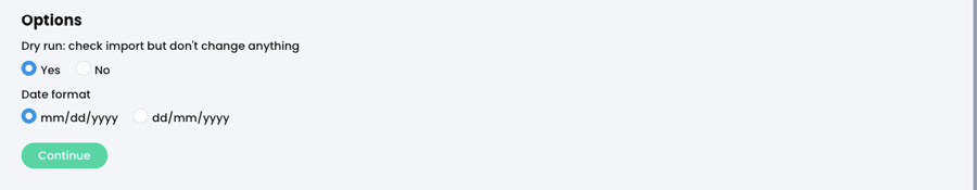 Admin, Import, Courses tab, Options section