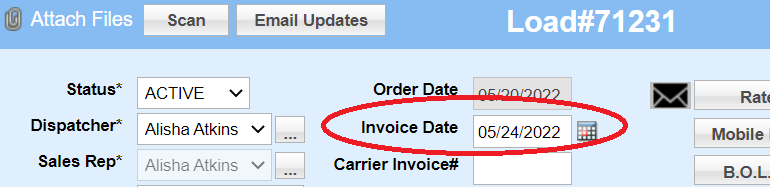 Invoice date on an individual load