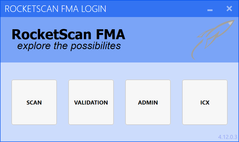 The RocketSCAN launch pad, including the button to launch ICX.