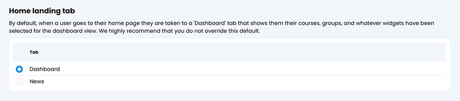 Admin, Portal, User view tab, Home landing tab section with Dashboard selected