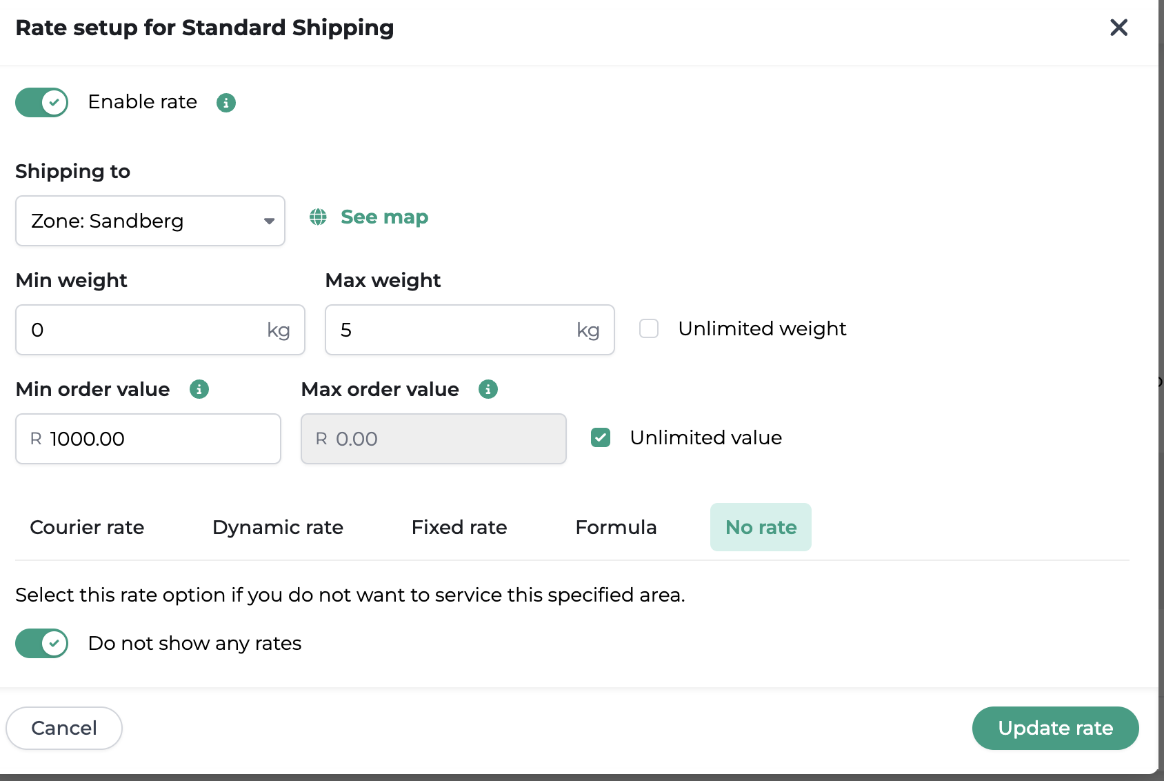 No rate configuration in Bob Go