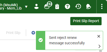 Message that renewal response was sent