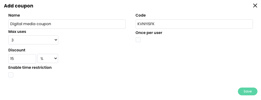 Add coupon pop-up