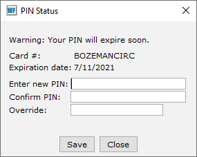 PIN Status pop-up