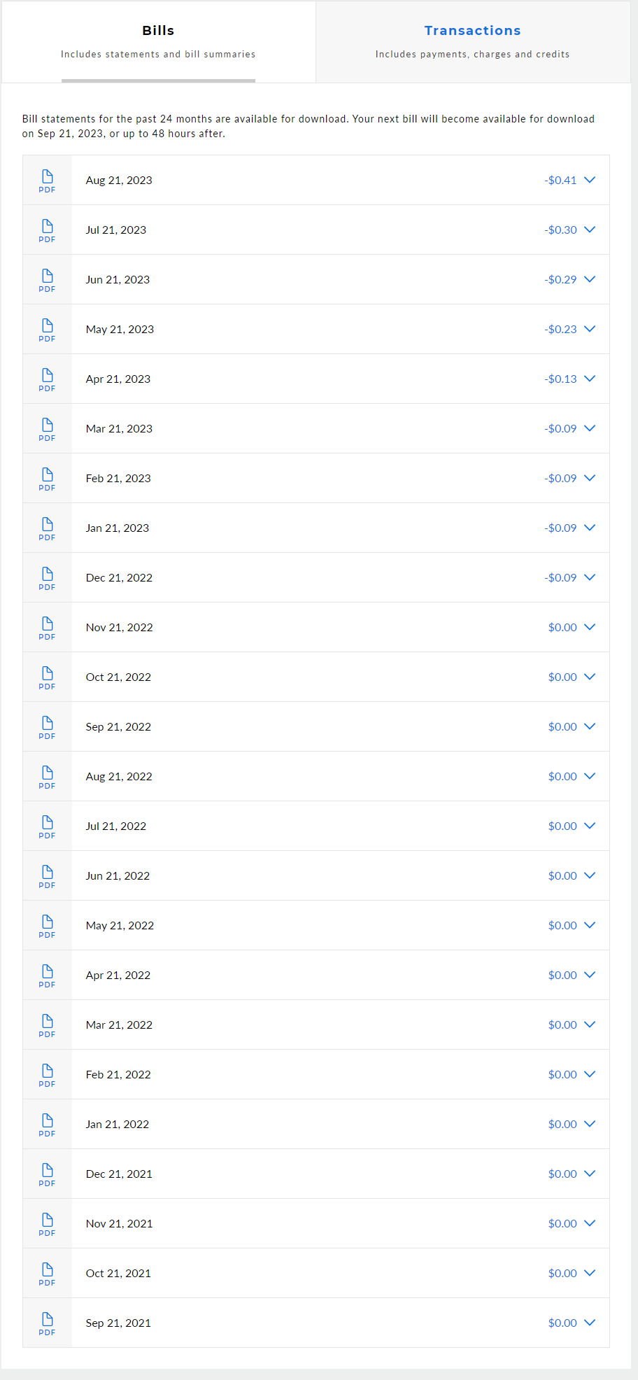 past billing list